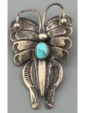 Vintage Southwest Butterfly Brooch Sterling Silver Turquoise Stone